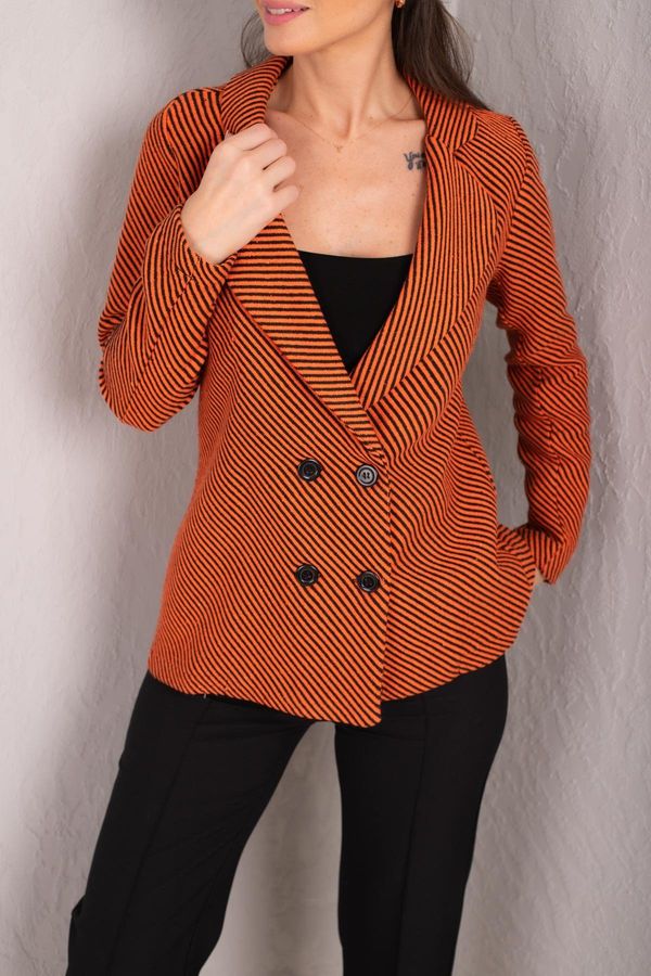 armonika armonika Women's Orange Stripe Patterned Four-Button Stash Jacket