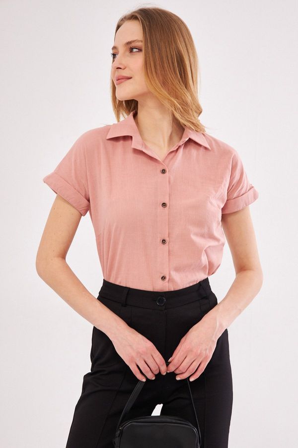 armonika armonika Women's Pale Pink Short Sleeve Linen Shirt