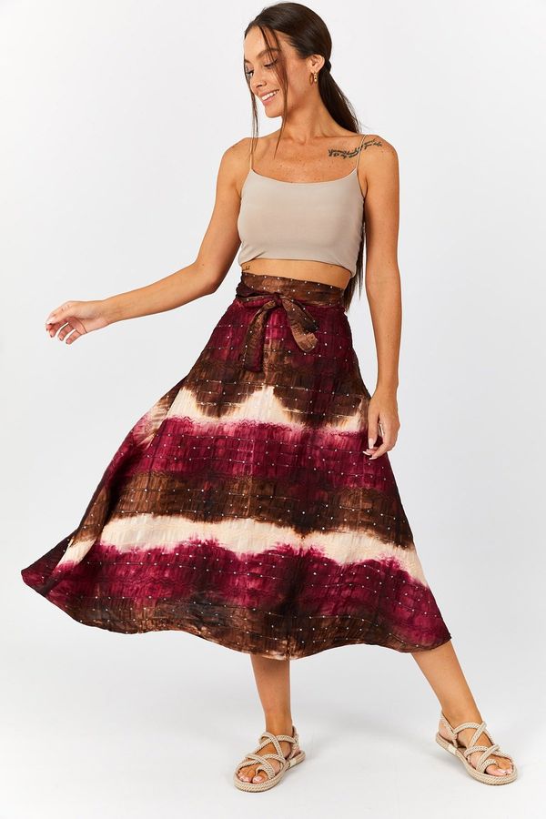 armonika armonika Women's Plum Batik Patterned Sequin Tie Waist Skirt