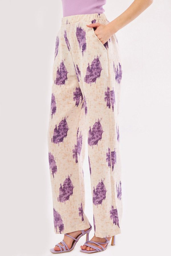armonika armonika Women's Purple Ena Trousers Elastic Waist Pocket Detailed Linen Look Wide Leg