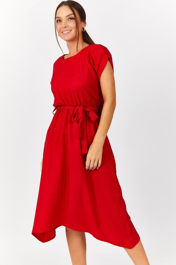 armonika armonika Women's Red Dress with Elastic Waist and Tie