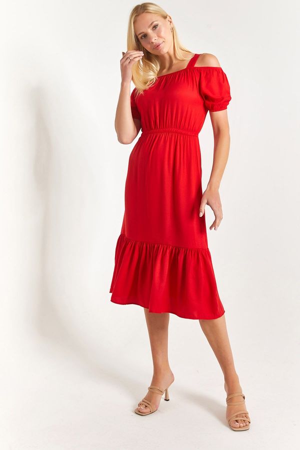 armonika armonika Women's Red Strapless Dress with Elastic Waist