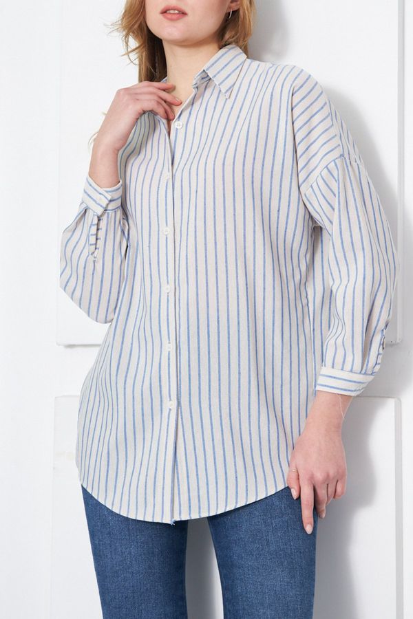 armonika armonika Women's Saxe Blue Striped Oversize Long Basic Shirt
