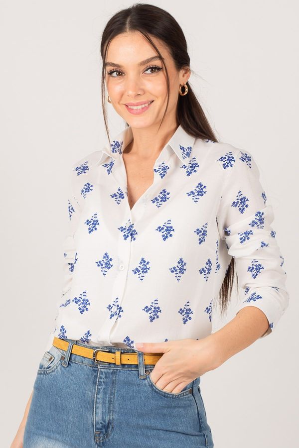 armonika armonika Women's Saxon Flower Pattern Long Sleeve Shirt