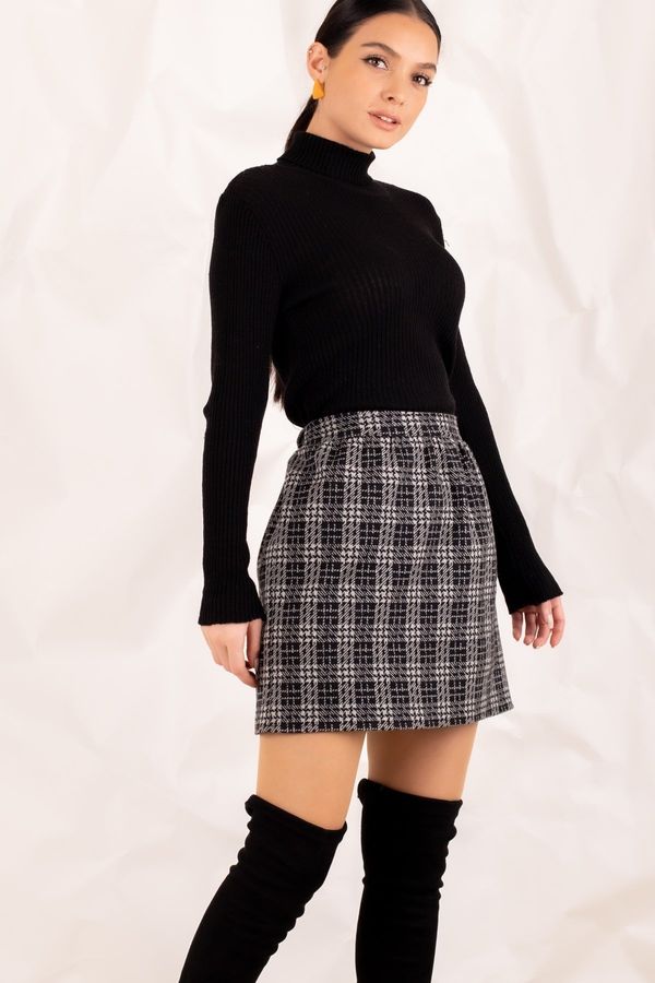 armonika armonika Women's Smoky Checkered Short Skirt With Elastic Waist