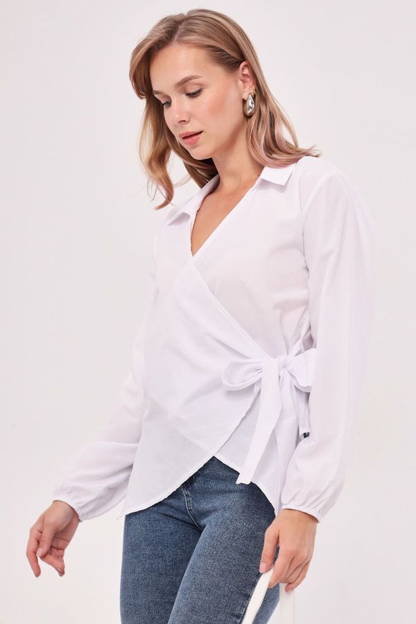 armonika armonika Women's White Collar Double Breasted Blouse