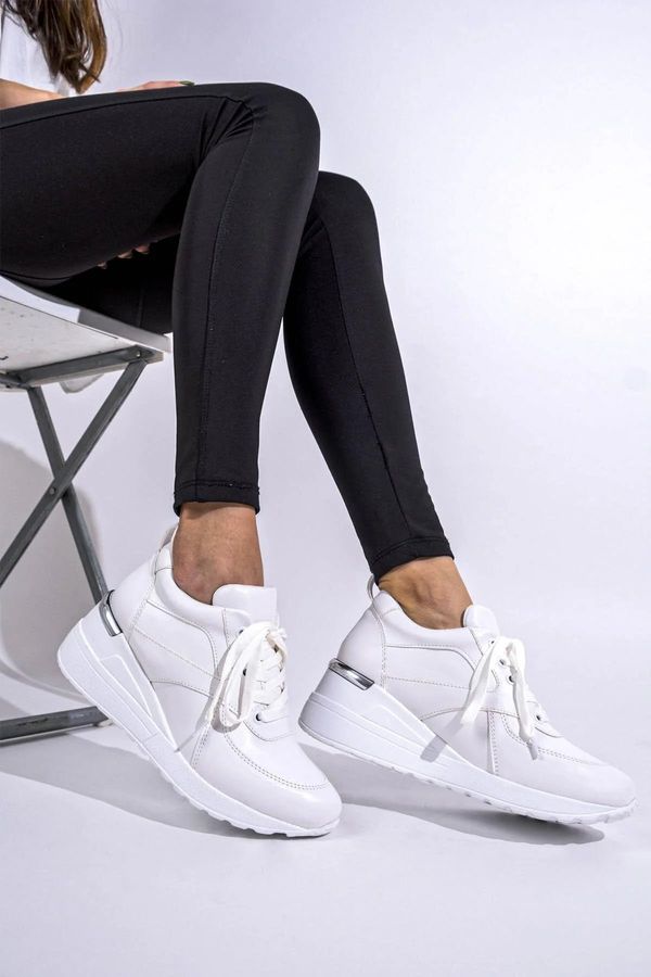 armonika armonika Women's White Flr609 Wedge Heel Lace-Up Sports Shoes