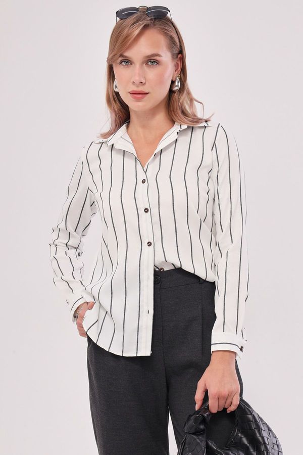 armonika armonika Women's White Long Sleeve Striped Shirt