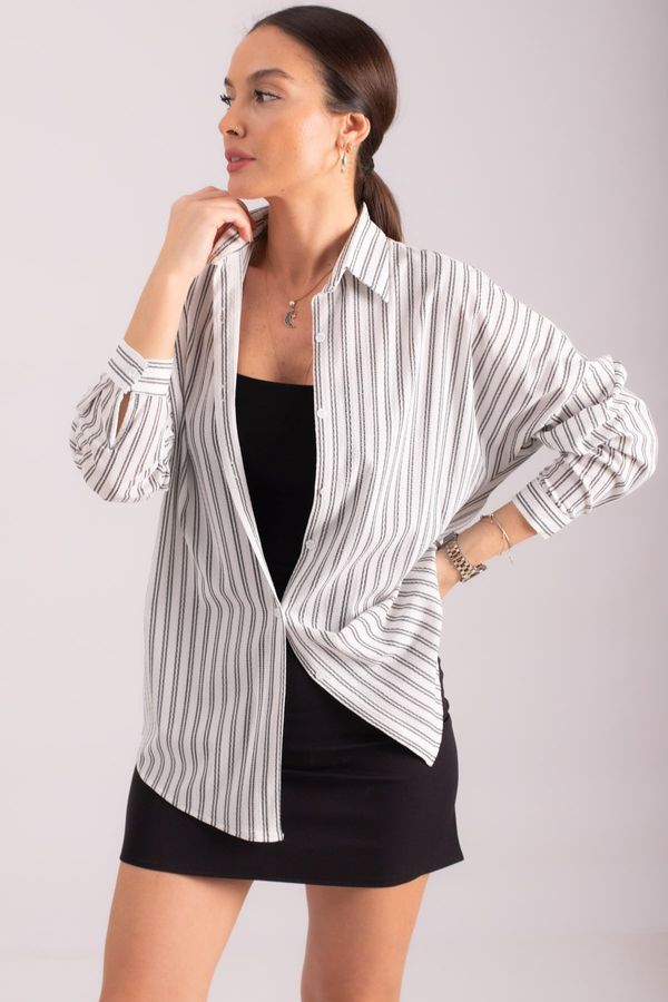 armonika armonika Women's White Pinstripe Oversized Long Basic Shirt