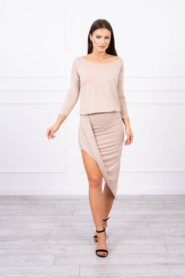 Kesi Asymmetrical dress, 3/4 sleeve beige