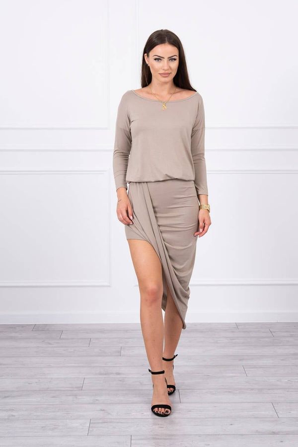 Kesi Asymmetrical dress, 3/4 sleeve dark beige