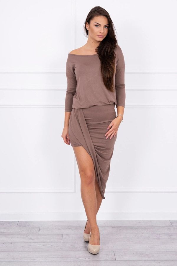 Kesi Asymmetrical dress, cappuccino with 3/4 sleeves