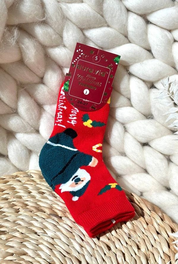 Aura.via Aura.via Children's Christmas Cotton Socks With Santa Red