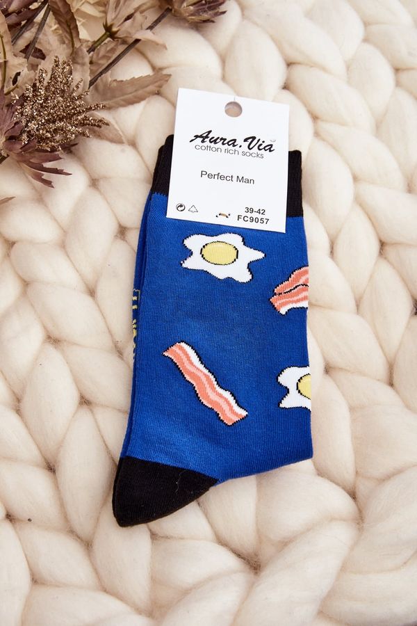 Aura.via Aura.via Men's Socks with Egg Patterns Blue