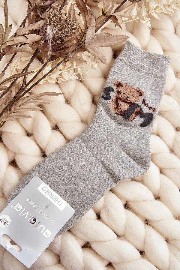 Aura.via Aura.via Warm Cotton Socks With Bear Grey