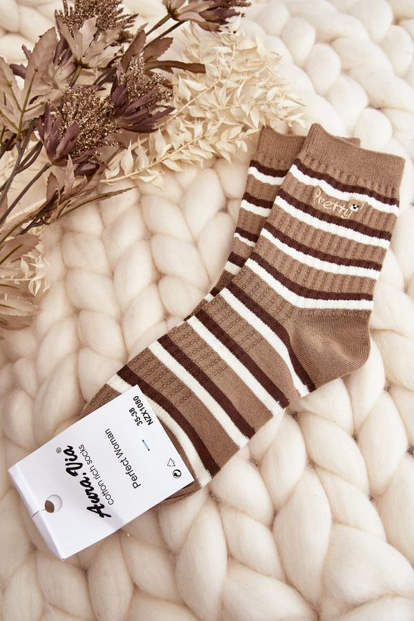 Aura.via Aura.via Women's Socks with Teddy Bear Cream