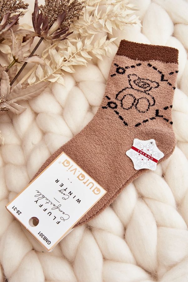 Aura.via Aura.via Youth Warm Socks with Bear Brown