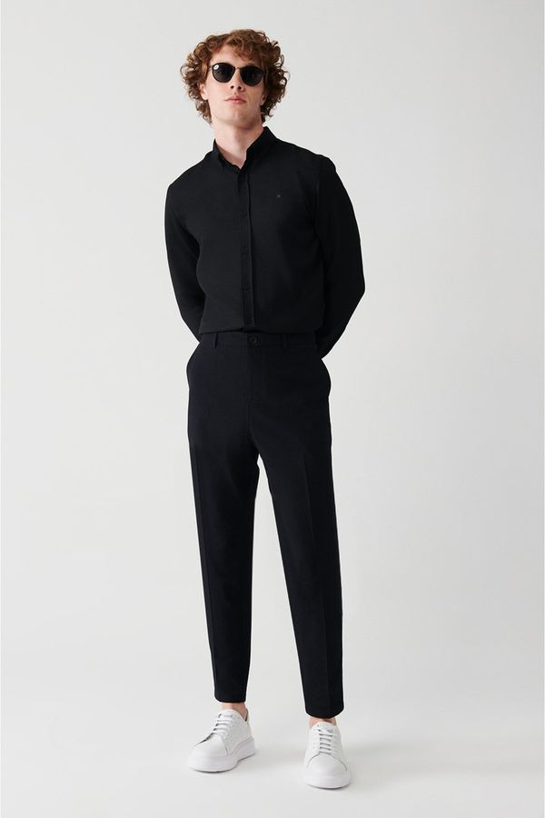 Avva Avva Black See-through Lycra Relaxed Fit Trousers with Side Pockets.