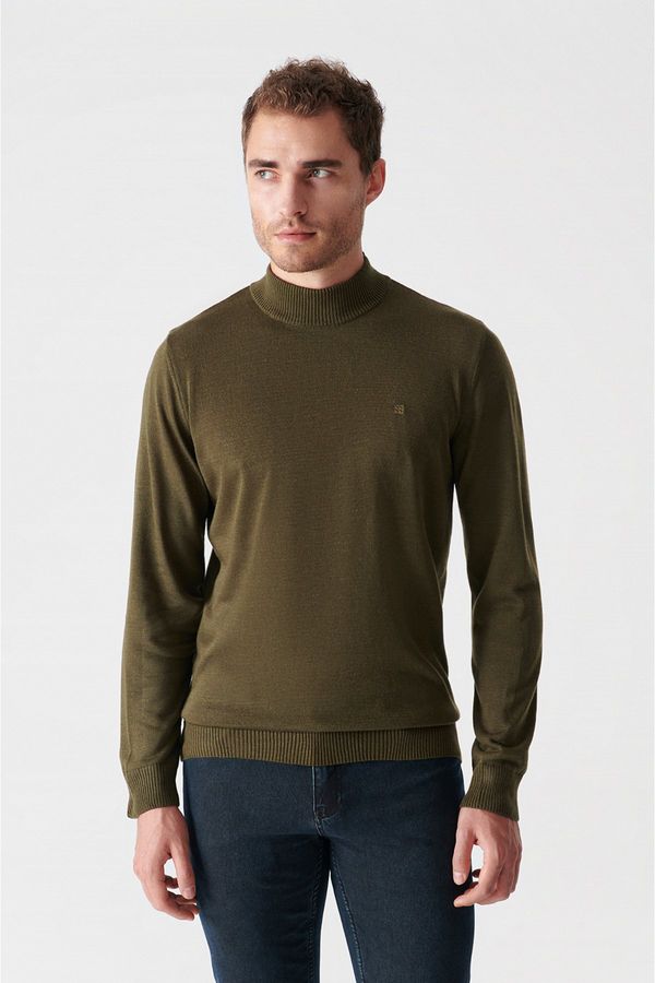 Avva Avva Khaki Unisex Knitwear Sweater Half Turtleneck Non Pilling Regular Fit