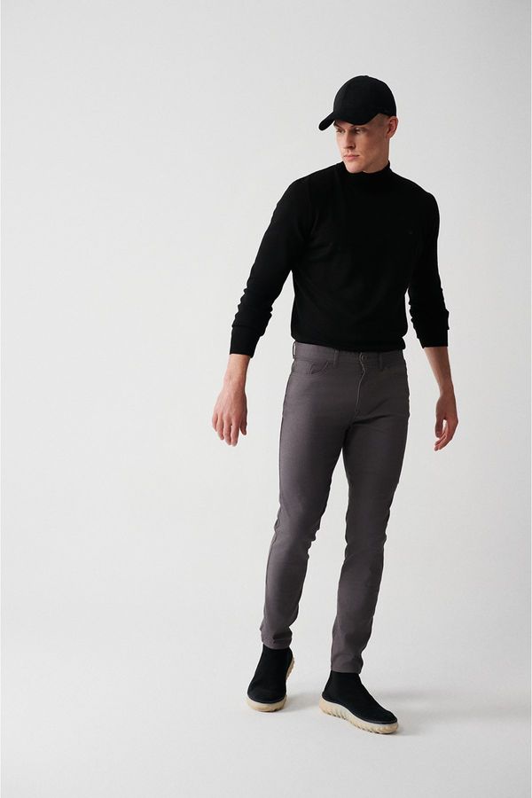 Avva Avva Men's Anthracite Dobby Flexible 5-Pocket Slim Fit Slim Fit Canvas Trousers