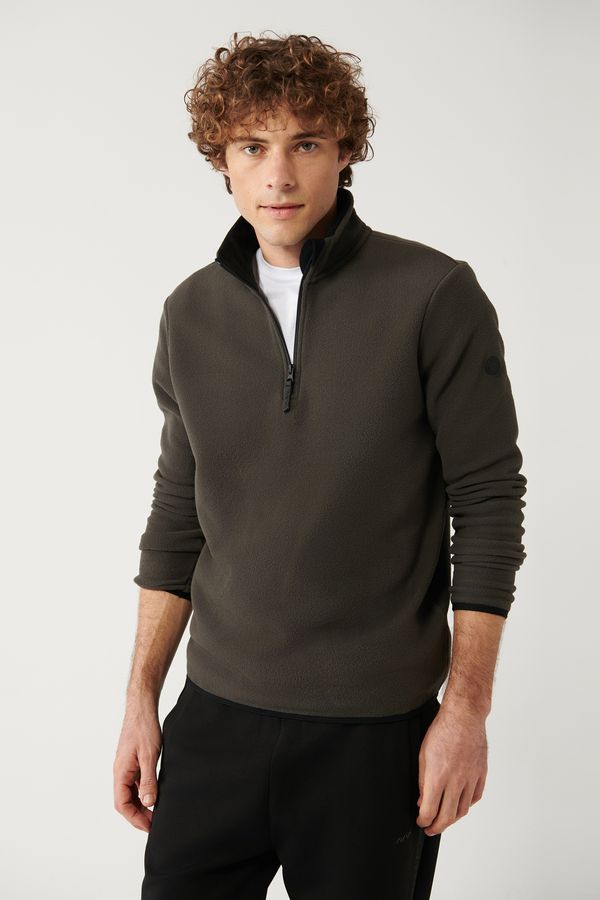 Avva Avva Men's Anthracite Fleece Sweatshirt Stand Collar Cold Resistant Half Zipper Regular Fit