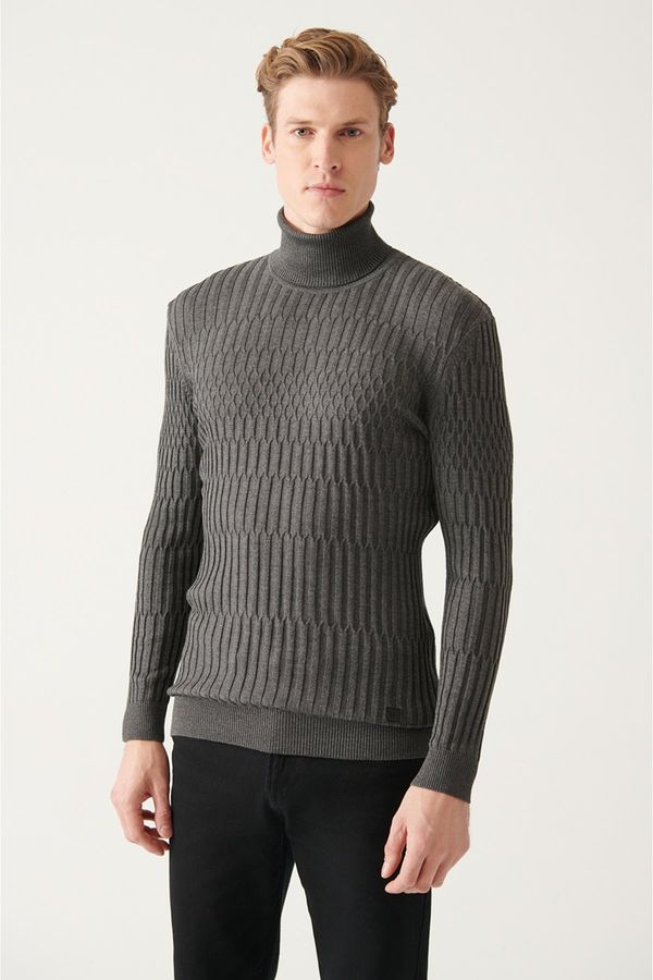 Avva Avva Men's Anthracite Full Turtleneck Cotton Knitwear Sweater