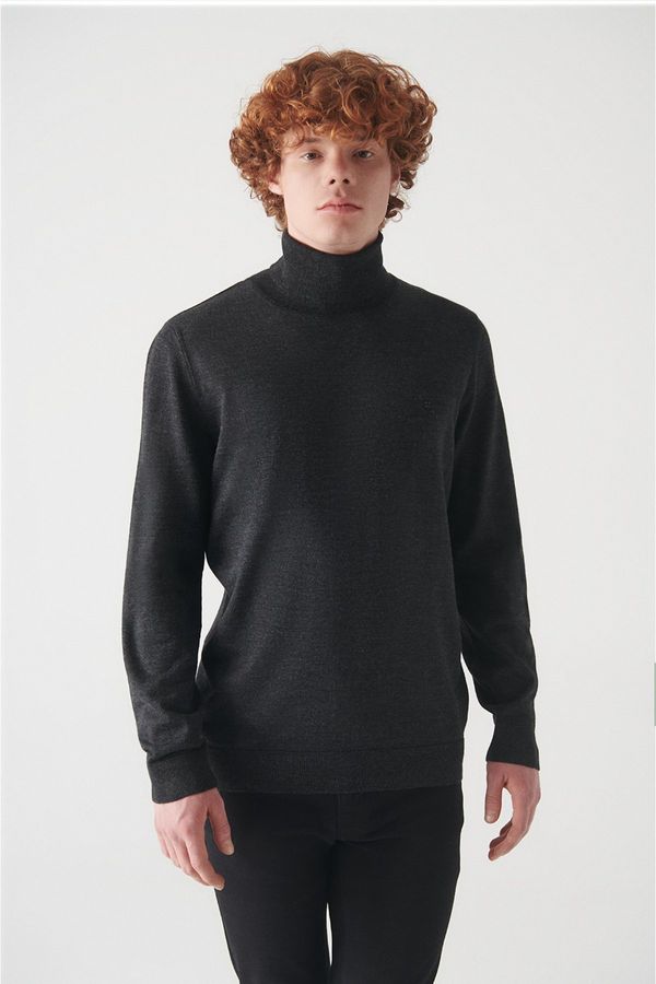 Avva Avva Men's Anthracite Full Turtleneck Wool Blend Standard Fit Regular Cut Knitwear Sweater