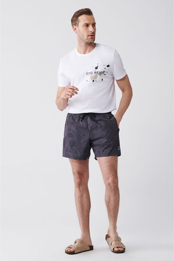 Avva Avva Men's Anthracite-gray Quick Dry Printed Standard Size Swimwear Marine Shorts