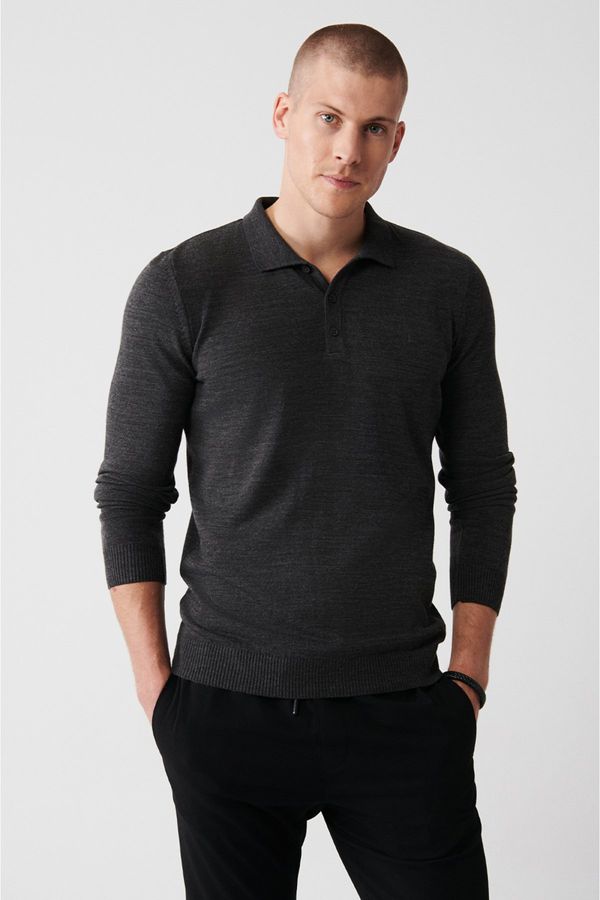 Avva Avva Men's Anthracite Knitwear Sweater 3 Buttoned Polo Collar Regular Fit