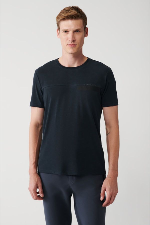Avva Avva Men's Anthracite Soft Touch Crew Neck Printed Standard Fit Regular Fit T-shirt