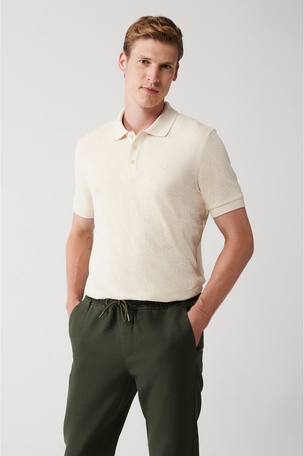 Avva Avva Men's Beige 100% Cotton 3-Button Polo Neck Ribbed Standard Fit Regular Cut T-shirt