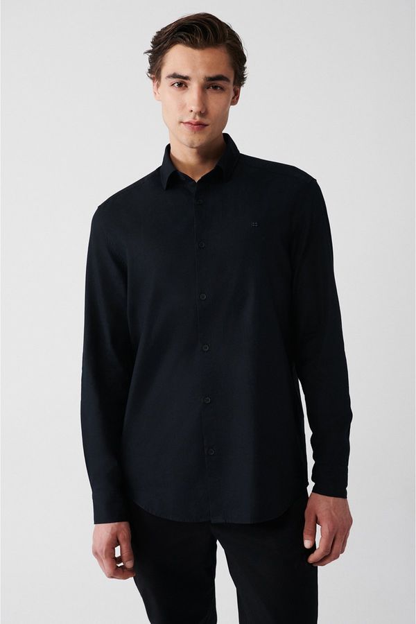 Avva Avva Men's Black 100% Cotton Classic Collar Dobby Regular Fit Shirt