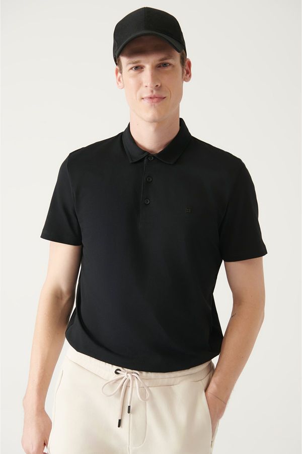 Avva Avva Men's Black 100% Cotton Standard Fit Normal Cut 3 Buttons Anti-roll Polo T-shirt