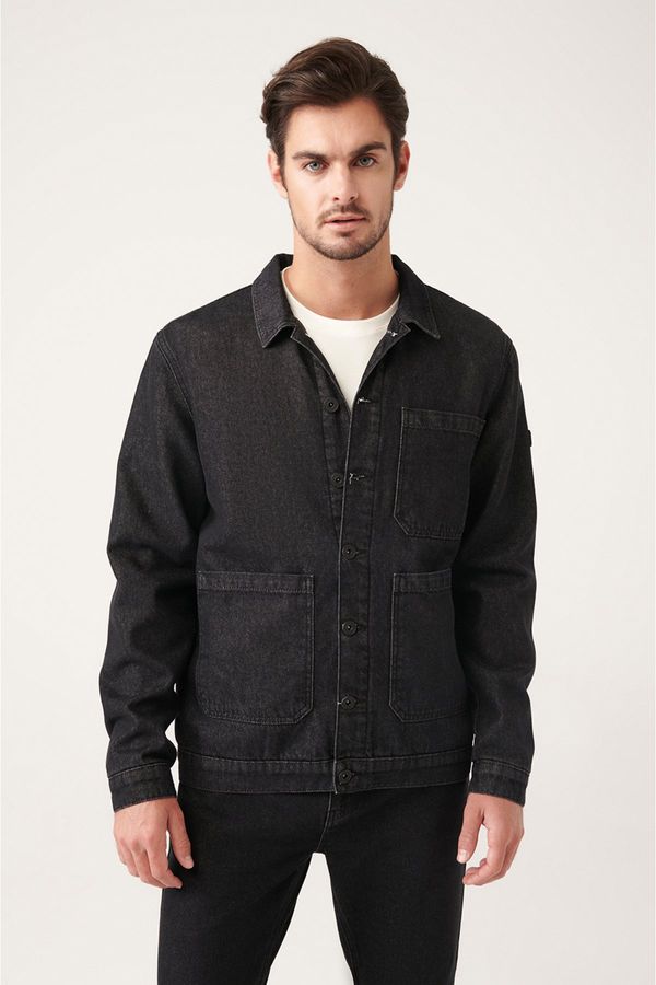 Avva Avva Men's Black Classic Collar 100% Cotton Comfort Fit Comfortable Cut Denim Coat