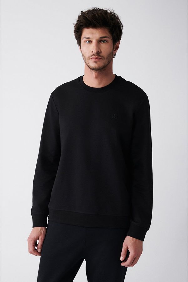 Avva Avva Men's Black Crew Neck Cotton 2 Threads Not Raised Flexible Comfort Fit Sweatshirt