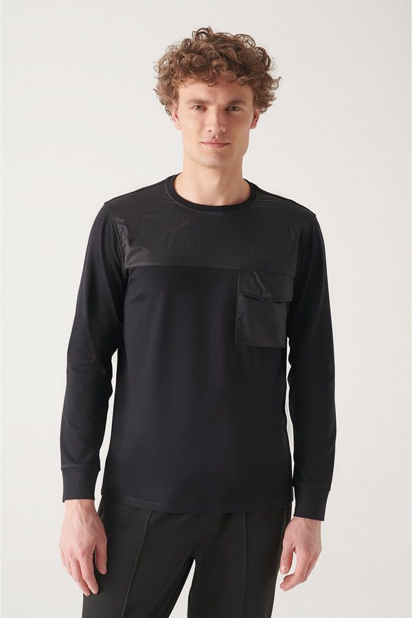 Avva Avva Men's Black Crew Neck Fleece 3 Thread Regular Fit Sweatshirt