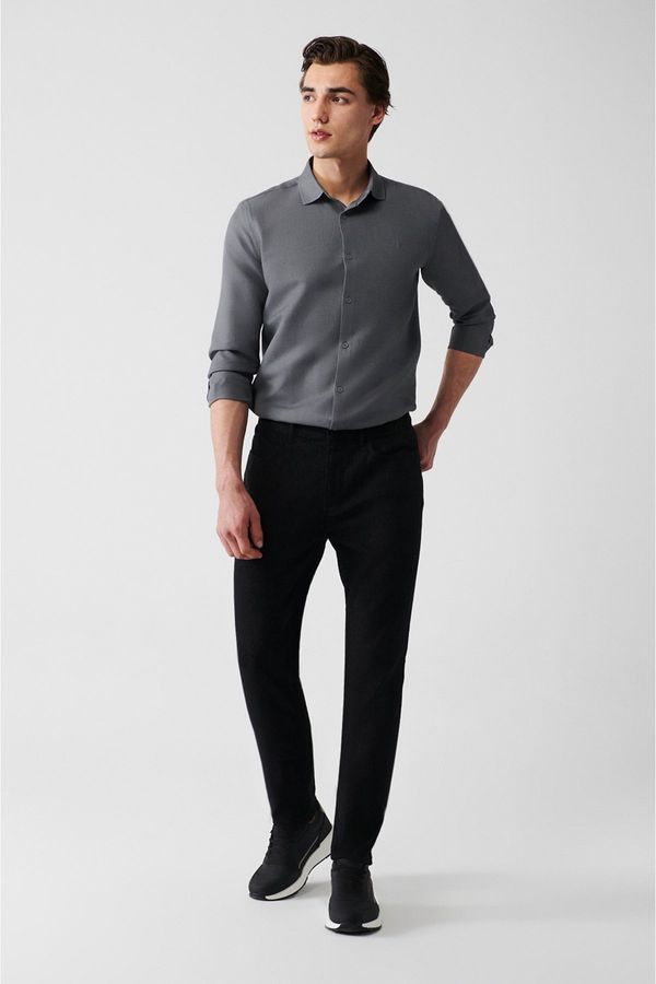 Avva Avva Men's Black Dobby Flexible 5 Pocket Slim Fit Slim Fit Trousers