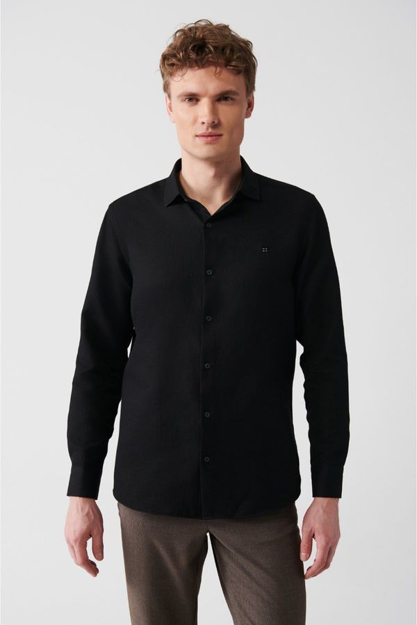 Avva Avva Men's Black Easy-to-Iron Classic Collar See-through Cotton Slim Fit Slim Fit Shirt