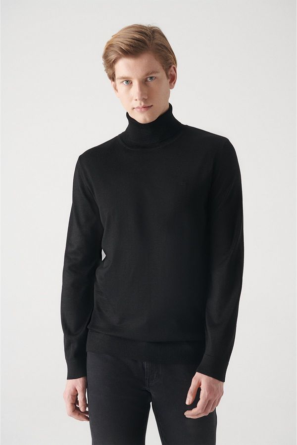 Avva Avva Men's Black Full Turtleneck Wool Blend Standard Fit Regular Cut Knitwear Sweater