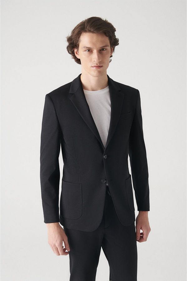 Avva Avva Men's Black Knitted Flexible, Unlined Slim Fit Slim Fit Jacket
