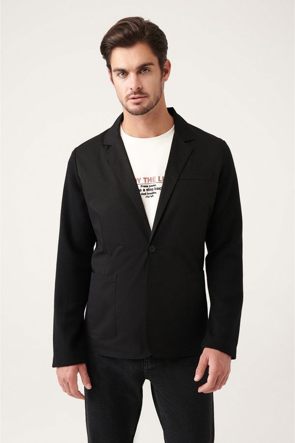 Avva Avva Men's Black Monochrome Collar Unlined Sweater Detailed Slim Fit Slim Fit Jacket