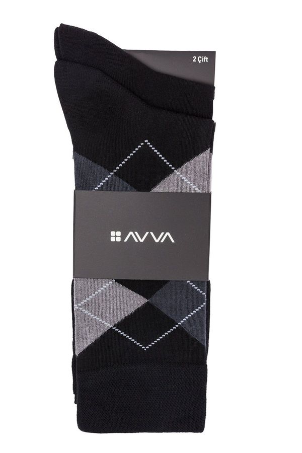 Avva Avva Men's Black Patterned 2-Pack Socket Socks