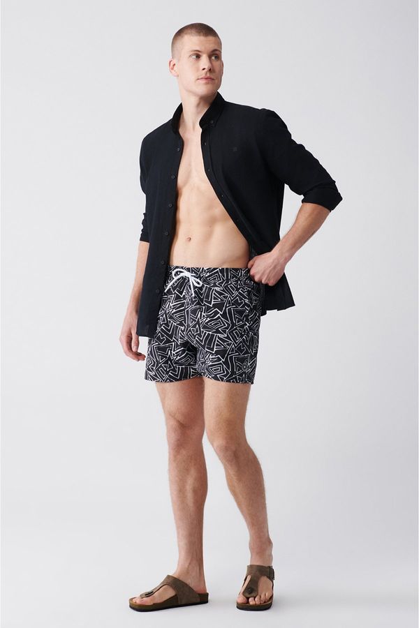 Avva Avva Men's Black Quick Dry Printed Standard Size Swimwear Marine Shorts