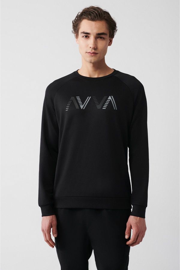Avva Avva Men's Black Soft Touch Crew Neck Printed Regular Fit Sweatshirt