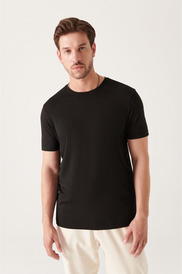 Avva Avva Men's Black Ultrasoft Crew Neck Plain Regular Fit Modal T-shirt