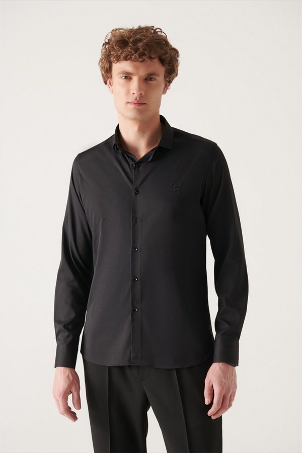 Avva Avva Men's Black Wrinkle-Free Travel Slim Fit Slim Fit Shirt