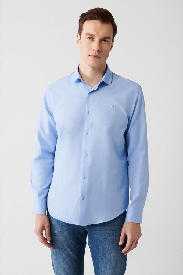 Avva Avva Men's Blue Easy Ironable Classic Collar Dobby Regular Fit Shirt