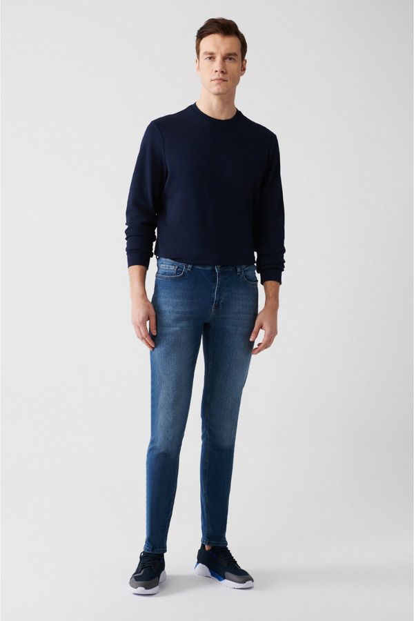 Avva Avva Men's Blue Old-fashioned Washable Flexible Slim Fit Slim Fit Jeans