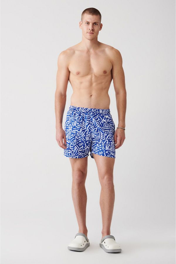 Avva Avva Men's Blue Quick Dry Geometric Printed Standard Size Swimwear with Special Box, Seafood