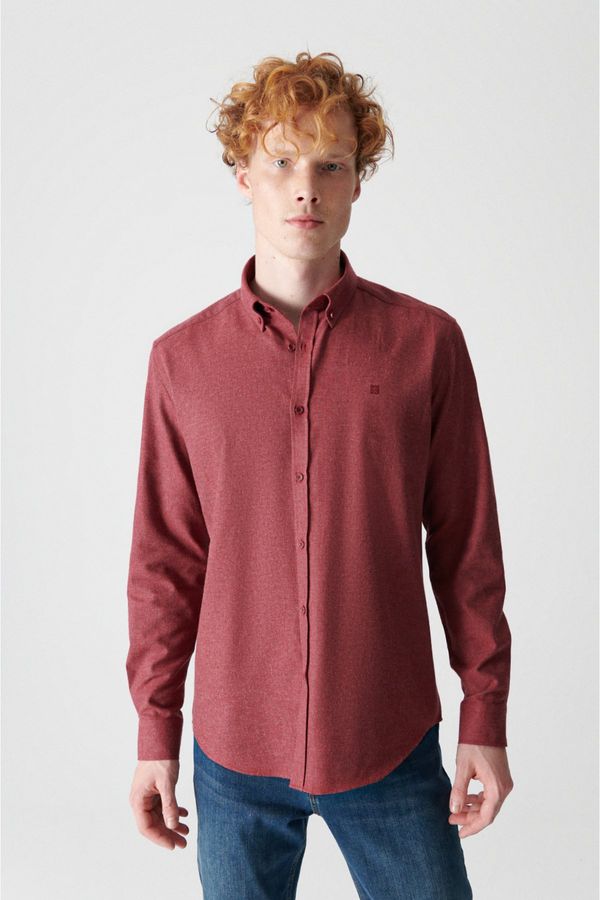 Avva Avva Men's Burgundy Buttoned Collar Cotton Comfort Fit Comfy Cut Shirt